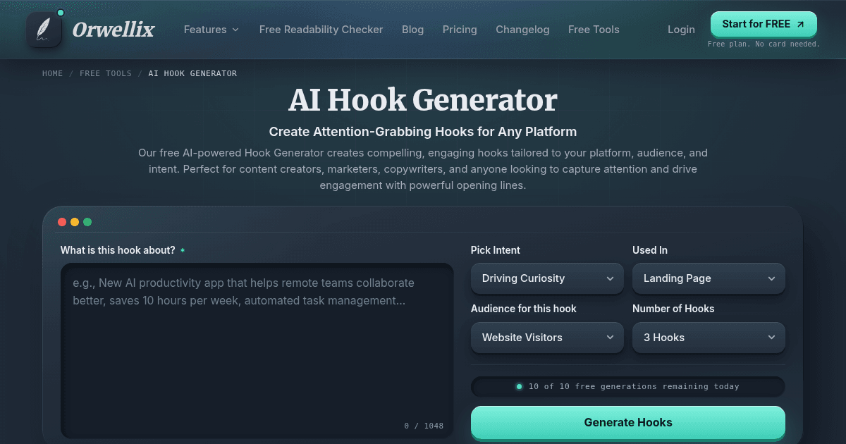 Free AI Hook Generator | Create Engaging Content Hooks