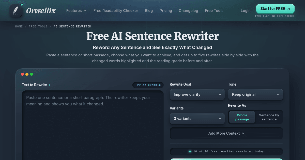 Sentence With Section Free AI Sentence Rewriter | Reword Sentences (No Sign-up)