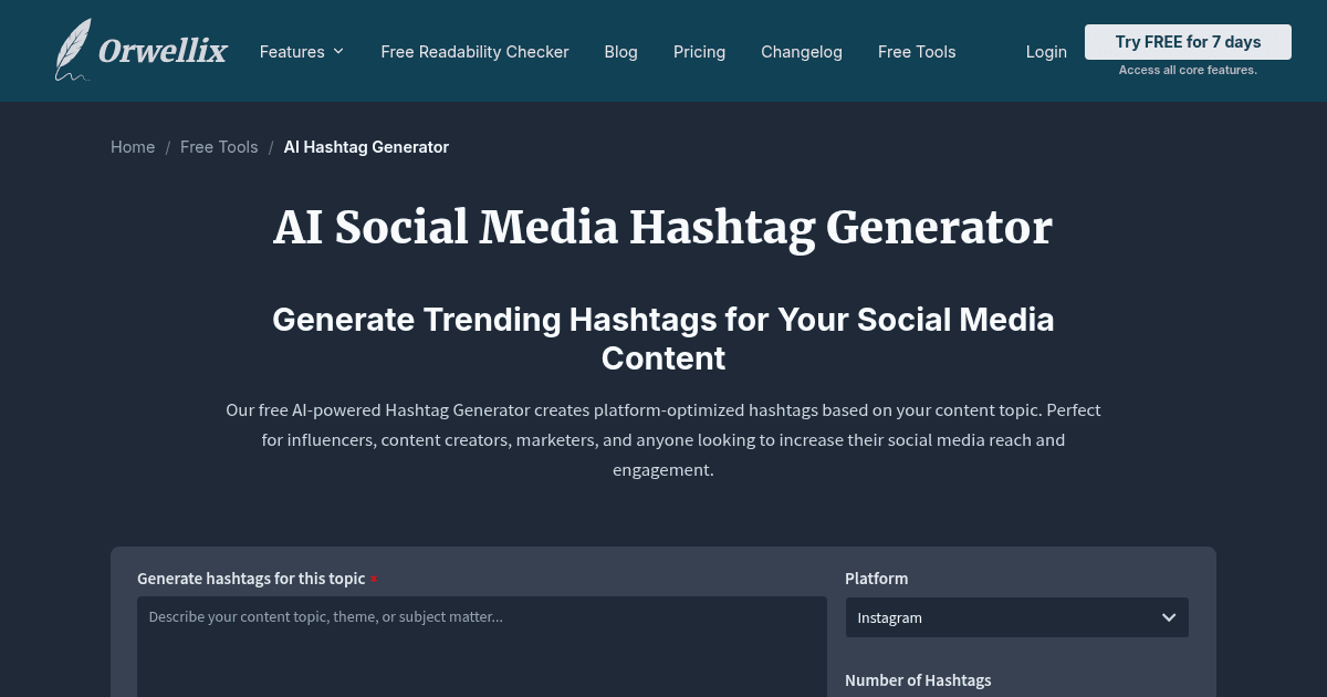 Free AI Social Media Hashtag Generator | Trending Hashtags