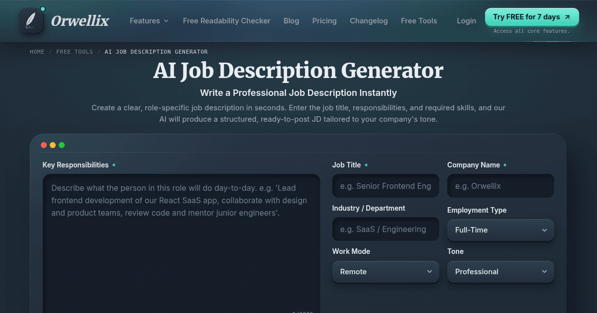 Free AI Job Description Generator