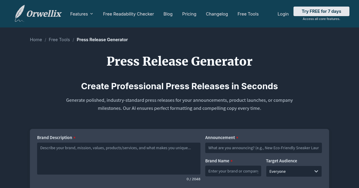 Free AI Press Release Generator
