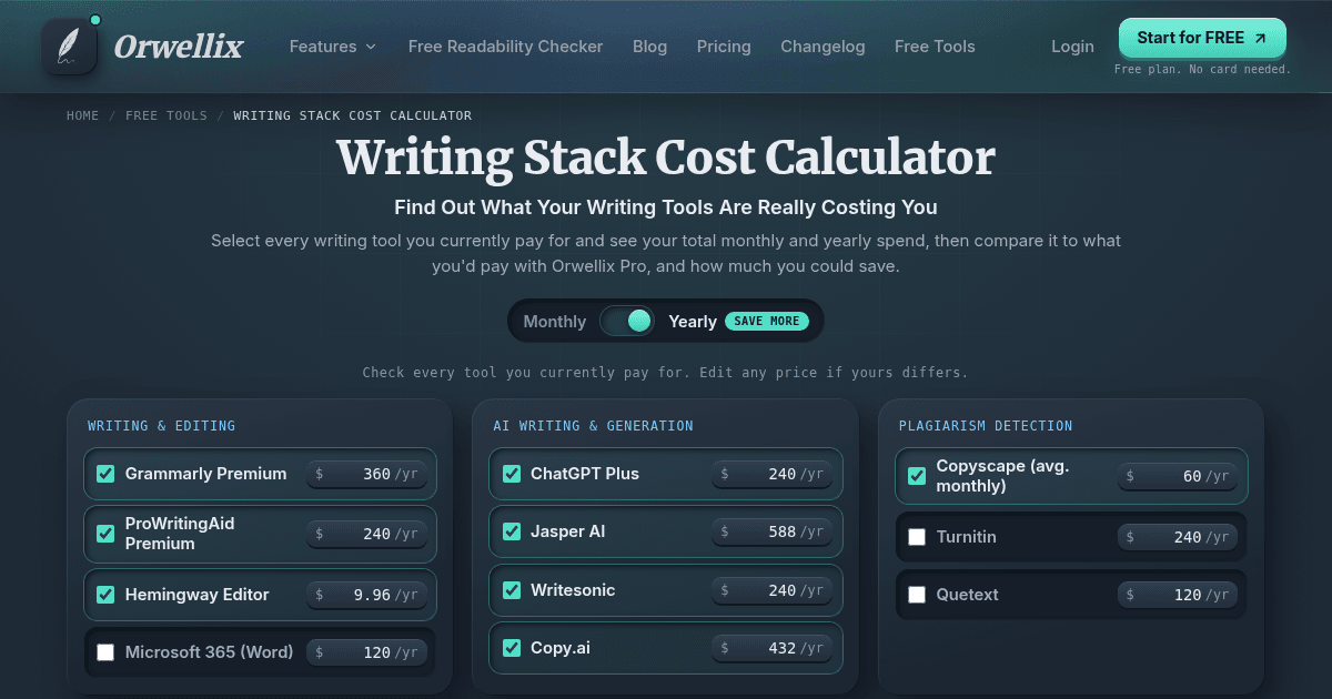 Free Writing Stack Cost Calculator | Orwellix
